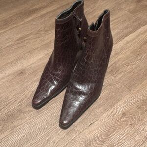 Ralph Lauren Brown Croc-Embossed Ankle Boots